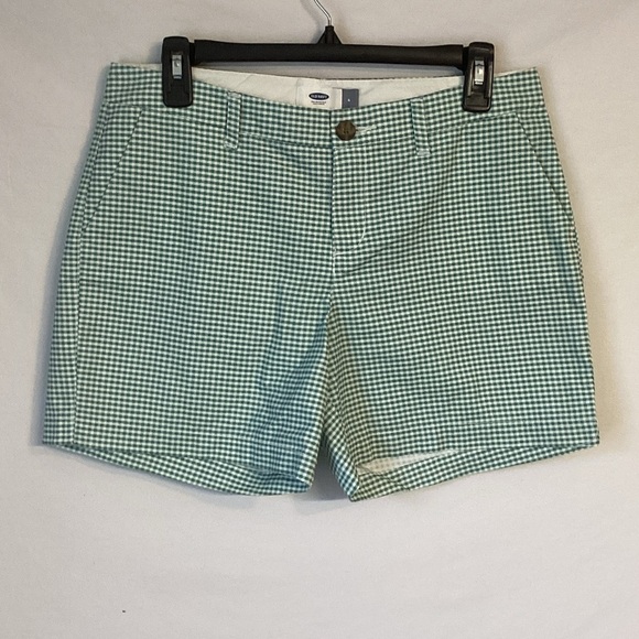Old Navy 100% Cotton Green Gingham Women's Shorts Size 4 - Picture 1 of 6